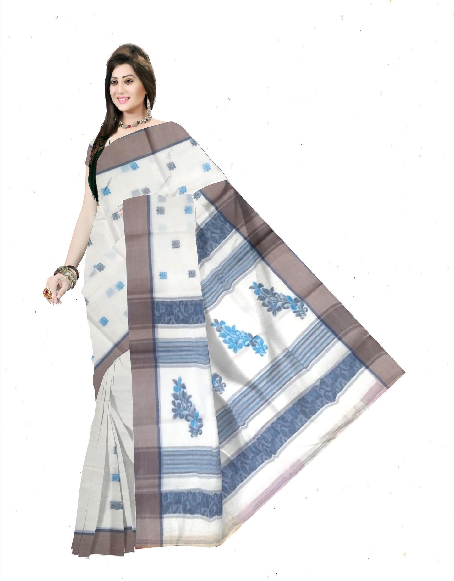 Pradip Fabrics Ethnic Women's Pure 100% Tant Cotton Off White Body and Beige Border Saree