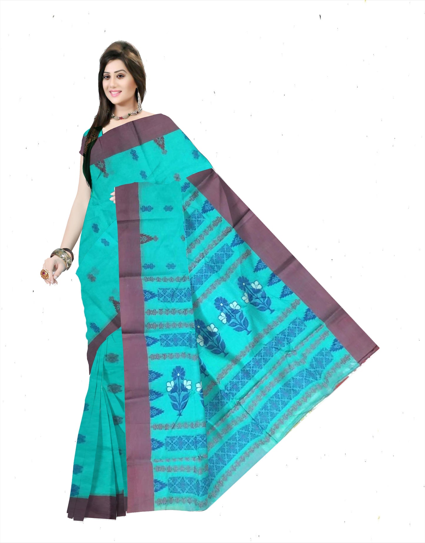 Pradip Fabrics Ethnic Women's Pure 100% Tant Cotton Sky Blue Body and Ash Border Saree