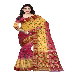 Pradip Fabrics Ethnic Women's Tant Silk Sky blue and Yellow Color Saree