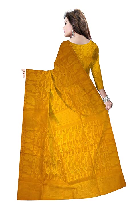 Pradip Fabrics Ethnic Women's Gap jamdani Yellow Color Saree