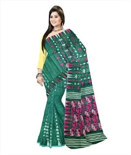 Pradip Fabrics Ethnic Women's Cotton Tant jamdani Green Color Saree