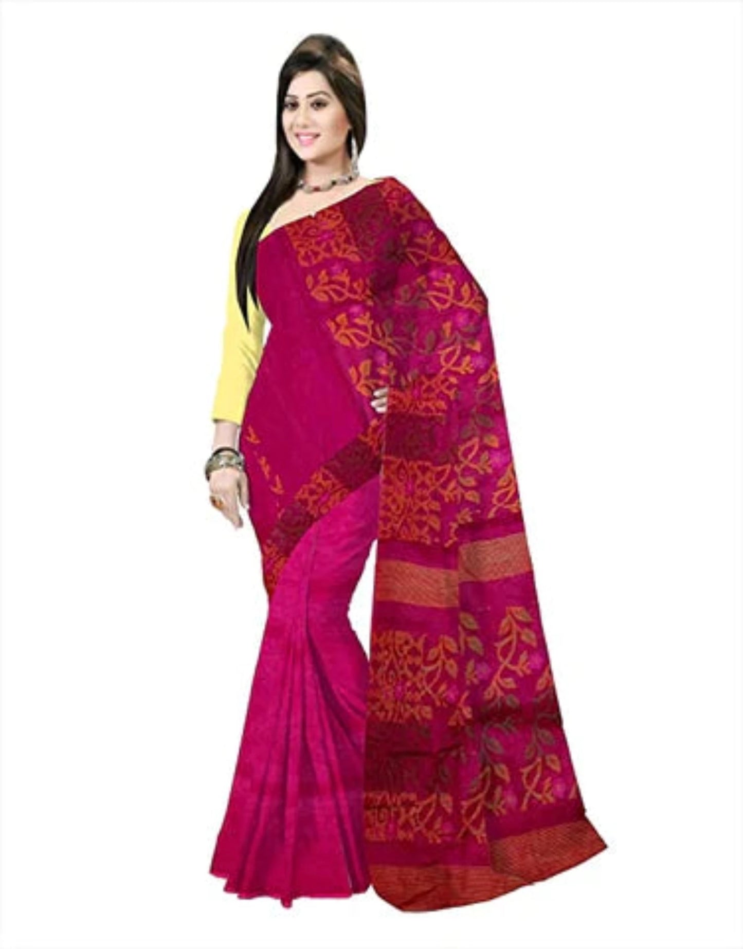 Pradip Fabrics Ethnic Women's Tant jamdani Pink Color Saree
