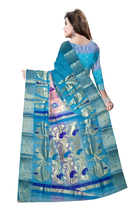 Pradip Fabrics Ethnic Women's Tant Silk Blue Color Saree