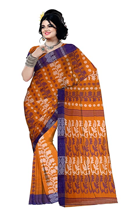 Pradip Fabrics Woven Tant Cotton All Over Dhakai Jamdani Orange Saree