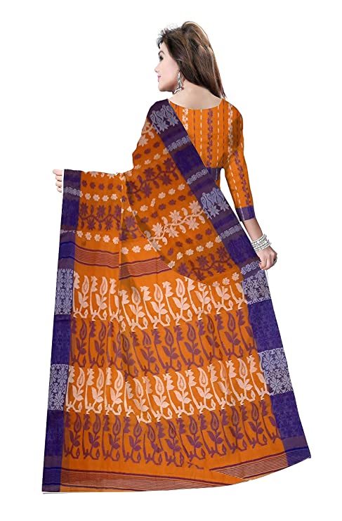 Pradip Fabrics Woven Tant Cotton All Over Dhakai Jamdani Orange Saree