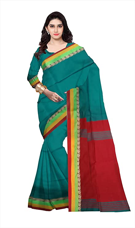 Pradip Fabrics Ethnic Women's Teal and Red Color Saree