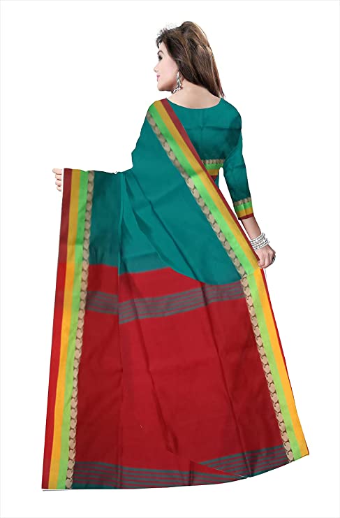 Pradip Fabrics Ethnic Women's Teal and Red Color Saree