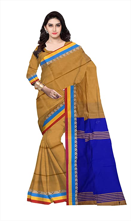 Pradip Fabrics Ethnic Women's Dark Yellow and Blue Color Saree