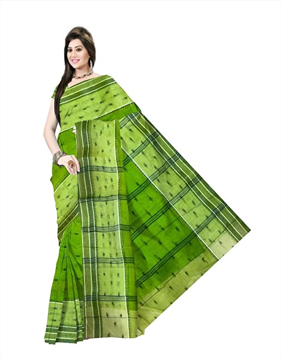 Pradip Fabrics Ethnic Women's Tant cotton Green Color Saree