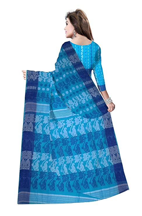 Pradip Fabrics Woven Tant Cotton All Over Dhakai Jamdani Blue Saree