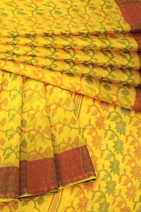Pradip Fabrics Woven Tant Cotton Yellow Saree