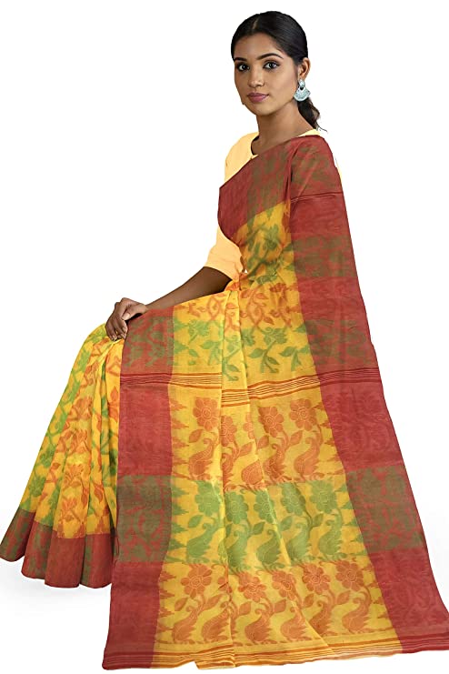 Pradip Fabrics Woven Cotton jamdani Yellow Saree