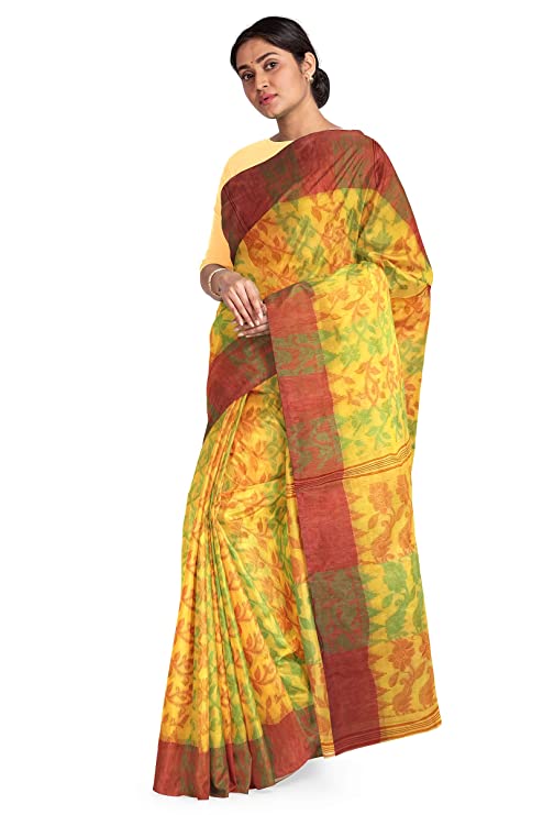 Pradip Fabrics Woven Cotton jamdani Yellow Saree