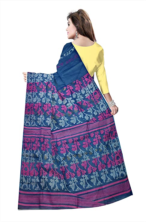 Pradip Fabrics Ethnic Women's Tant jamdani Blue Color Saree
