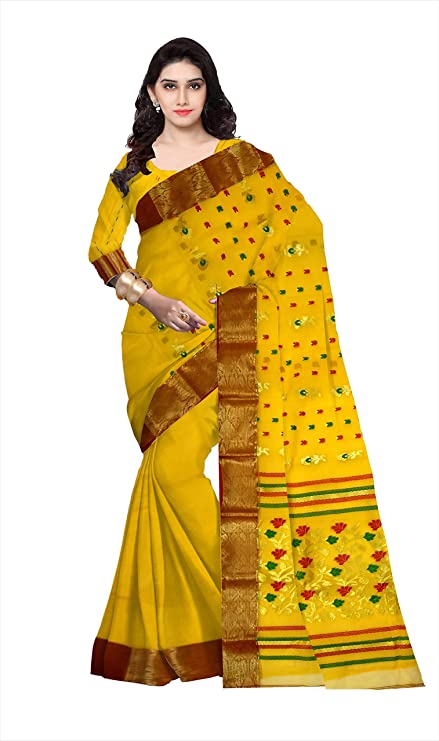 Pradip Fabrics Pure Tant Cotton Yellow Color Saree