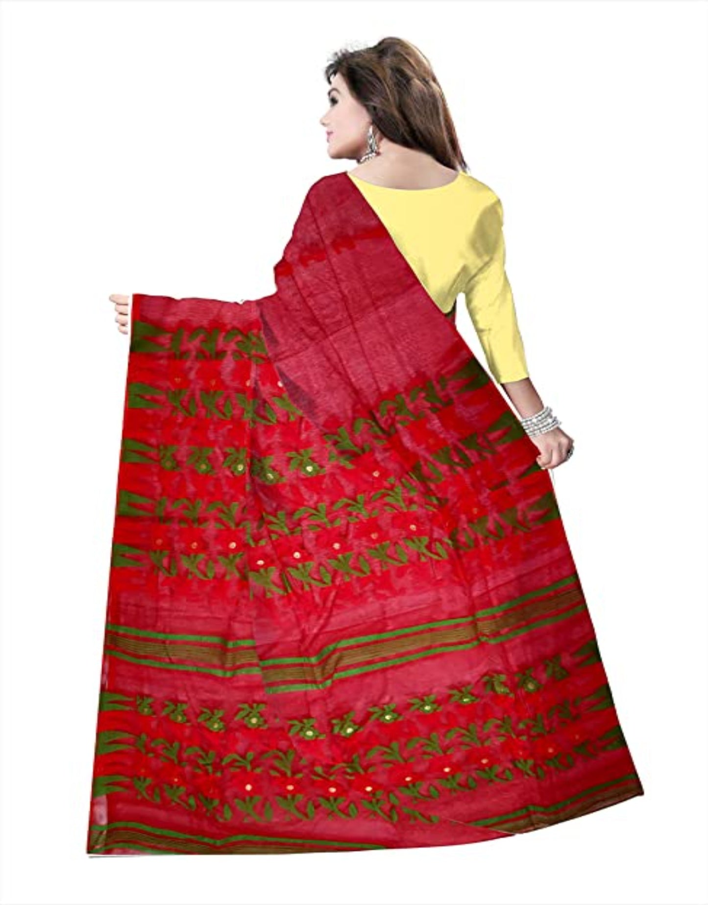 Pradip Fabrics Ethnic Women's Tant Jamdani Red And Green Color Saree