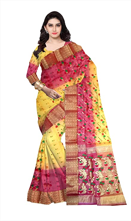 Pradip Fabrics Woven Tant Silk Yellow & Red Color Saree