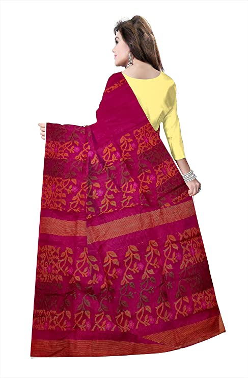 Pradip Fabrics Ethnic Women's Tant jamdani Pink Color Saree