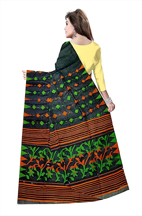 Pradip Fabrics Ethnic Women's Tant jamdani Black Color Saree