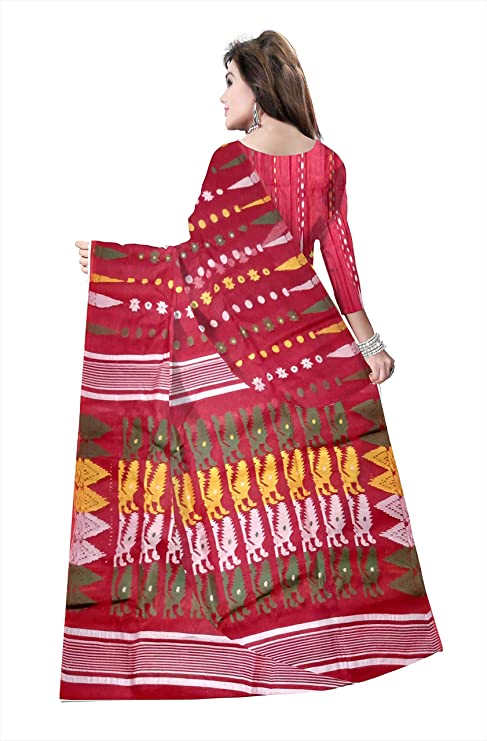 Pradip Fabrics Ethnic Women's Tant jamdani Maroom Color Saree