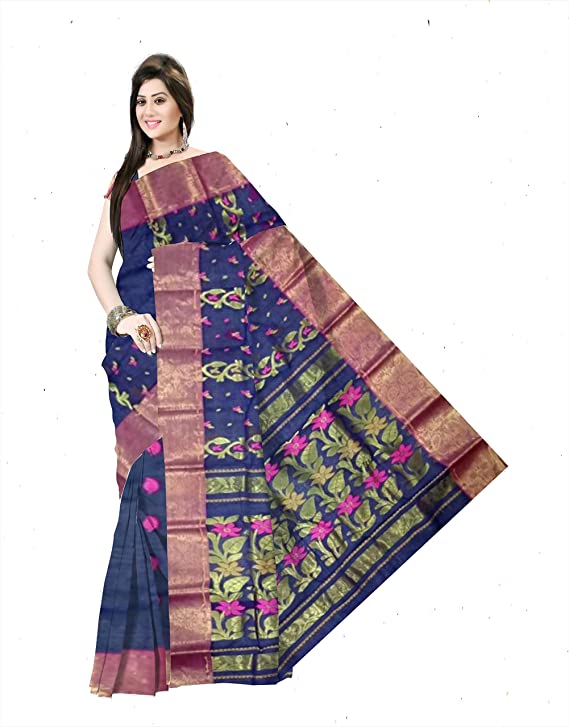 Pradip Fabrics Pure Tant Cotton Blue Color Saree