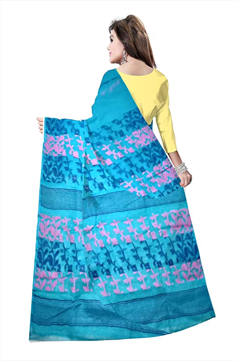 Pradip Fabrics Ethnic Women's Tant jamdani Sky Color Saree