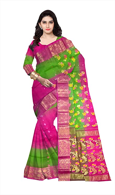 Pradip Fabrics Woven Tant Silk Green & Pink Color Saree