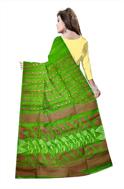 Pradip Fabrics Ethnic Women's Tant Jamdani Light Green Color Mina Par Saree