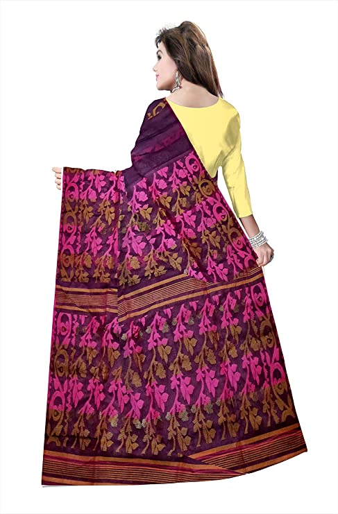 Pradip Fabrics Ethnic Women's Tant jamdani Pink ( Magenta) Color Saree