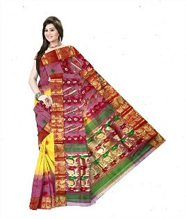 Pradip Fabrics Woven Tant Silk Yellow & Red Color Saree