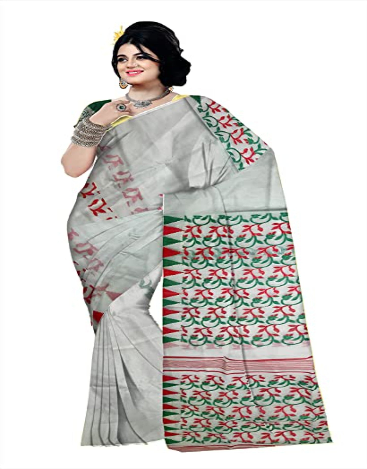 Pradip Fabrics Ethnic Women's Cotton Tant jamdani Ash Color Saree