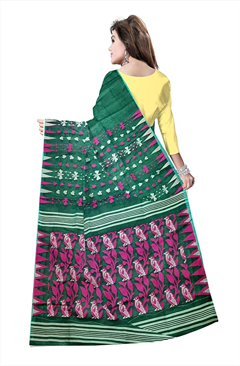 Pradip Fabrics Ethnic Women's Cotton Tant jamdani Green Color Saree