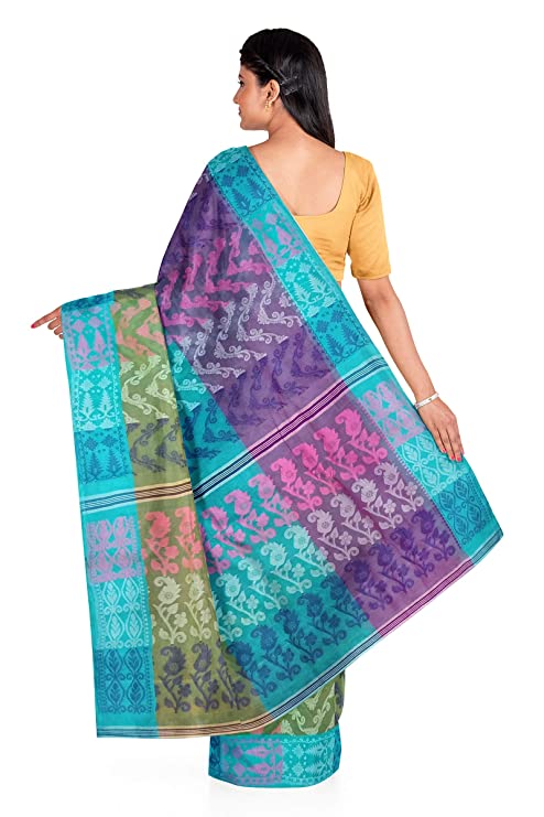 Pradip Fabrics Woven Cotton jamdani Light Blue Saree
