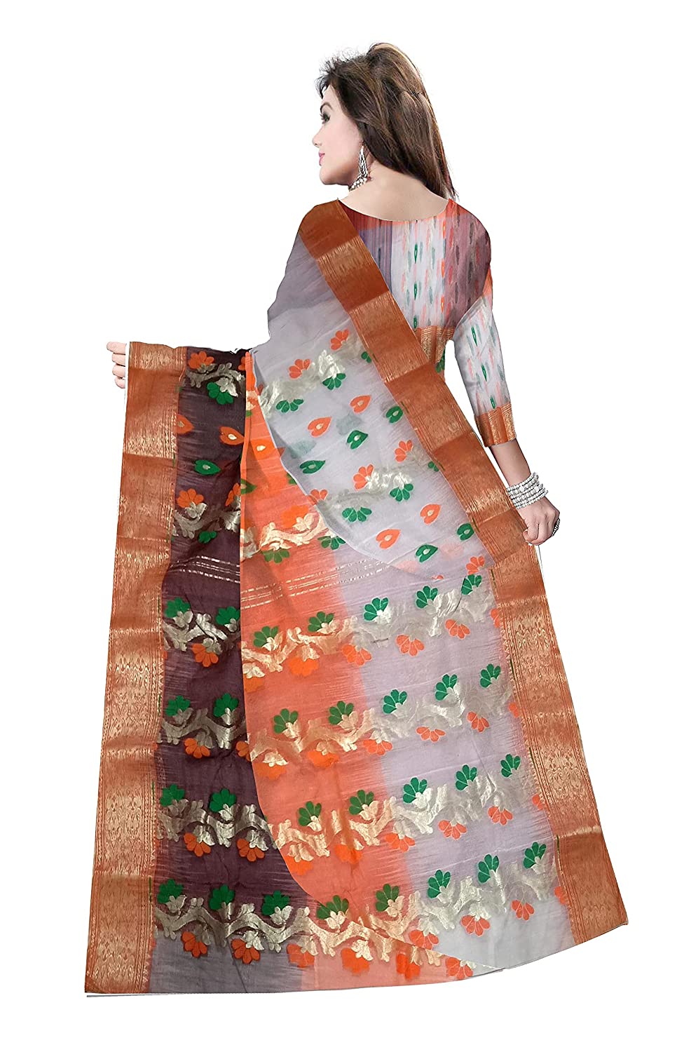 woven floral tri color work saree