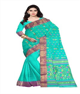 Pradip Fabrics Pure Tant Cotton Sea Green Color Saree