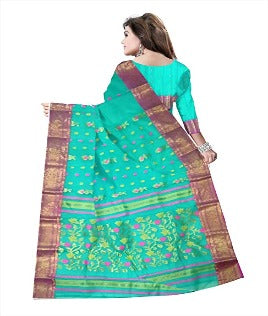 Pradip Fabrics Pure Tant Cotton Sea Green Color Saree