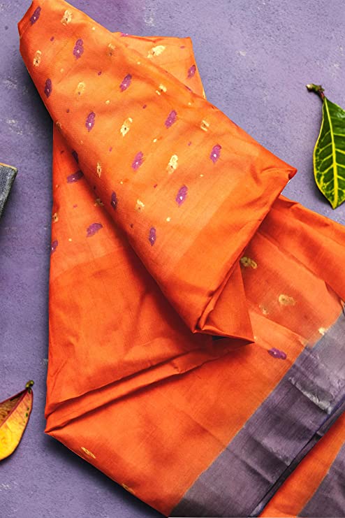 Pradip Fabrics Woven Tant Cotton Orange Saree