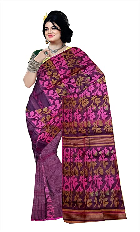Pradip Fabrics Ethnic Women's Tant jamdani Pink ( Magenta) Color Saree