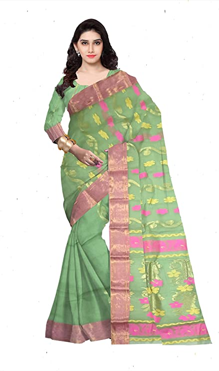 Pradip Fabrics Pure Tant Cotton Light Green Color Saree