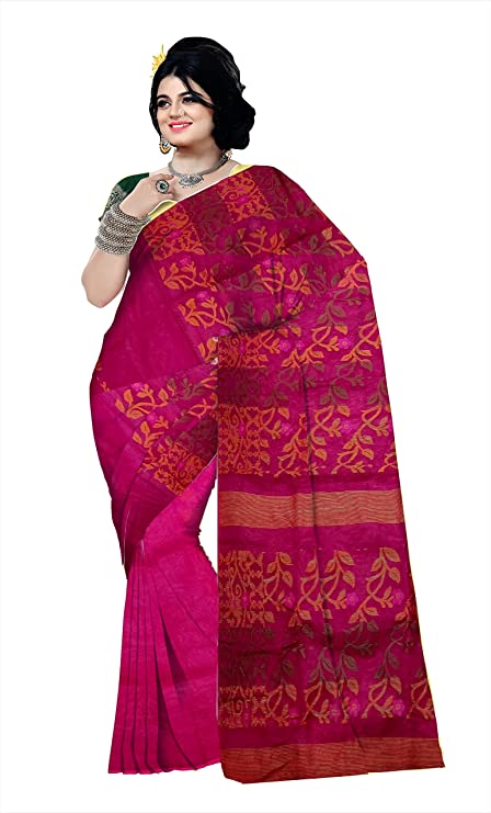 Pradip Fabrics Ethnic Women's Tant jamdani Pink Color Saree