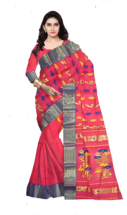 Pradip Fabrics Pure Tant Cotton Dark Pink Color Saree