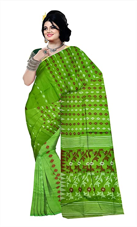 Pradip Fabrics Ethnic Women's Tant jamdani Cotton Light Green Color Jamdani Saree