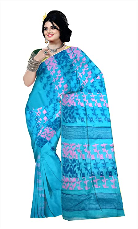 Pradip Fabrics Ethnic Women's Tant jamdani Sky Color Saree