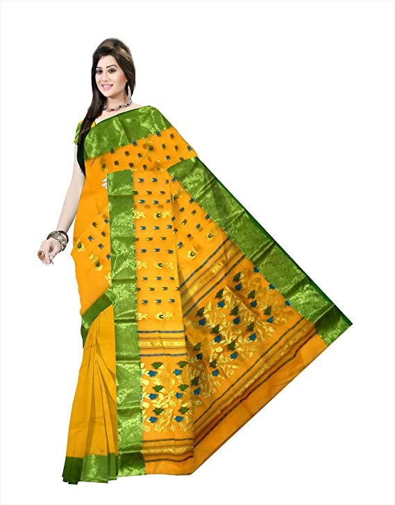 Pradip Fabrics Pure Tant Cotton Yellow Color Saree