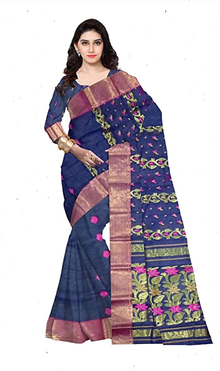 Pradip Fabrics Pure Tant Cotton Blue Color Saree