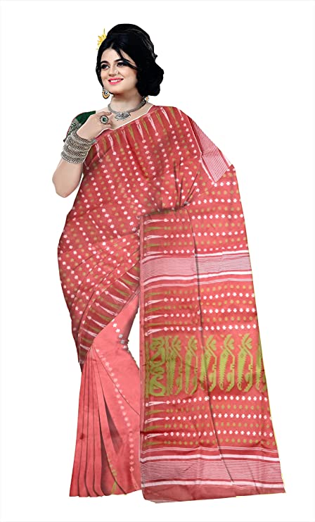 Pradip Fabrics Ethnic Women's Tant jamdani Orange Color Saree