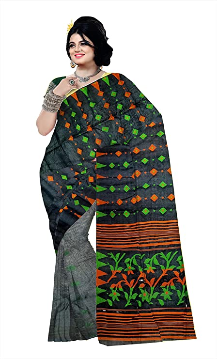 Pradip Fabrics Ethnic Women's Tant jamdani Black Color Saree