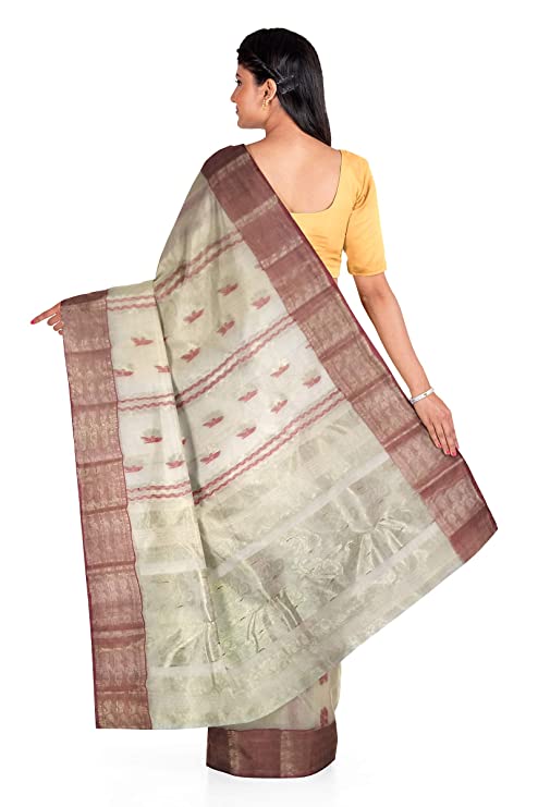 Pradip Fabrics Woven Tant Cotton White Saree