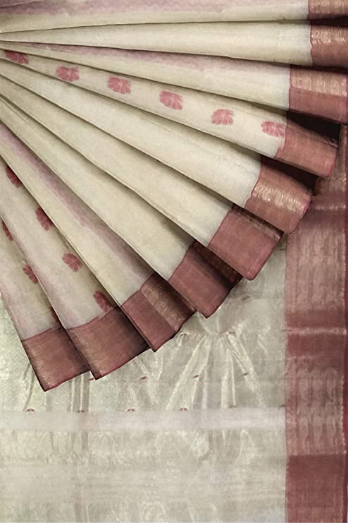 Pradip Fabrics Woven Tant Cotton White Saree