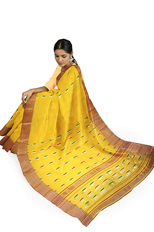 Pradip Fabrics Woven Tant Cotton Yellow Saree